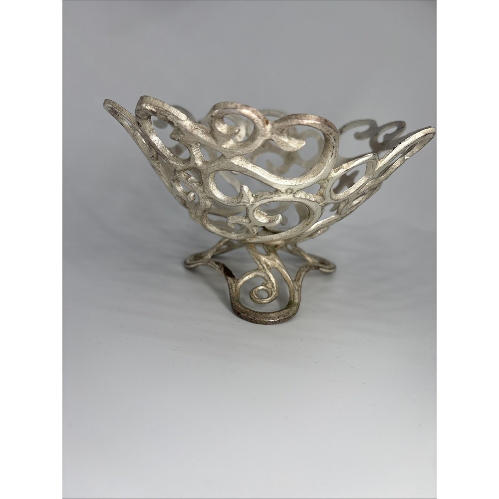 Vintage Openwork Brass Pedestal BOWL Footed Artisanal Soldering